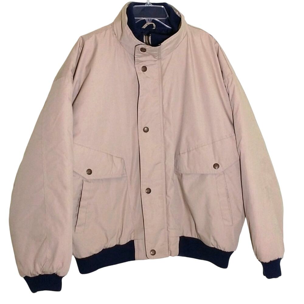 Coleman Outdoors Jacket Men's Sz XL Tan Navy Insulated Utility Full Zip Pockets